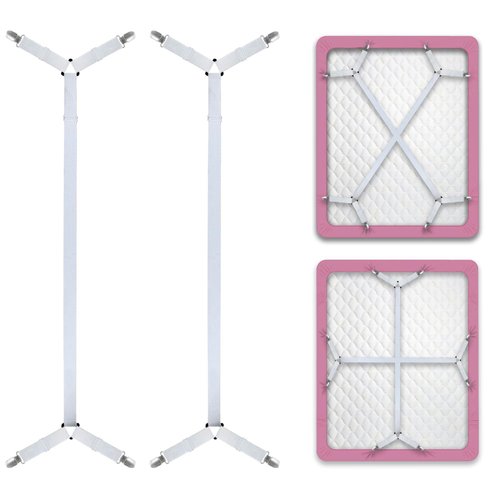 Bozenu Bed Sheet Straps/Fitted Sheet Holders for Corners - Keep Your Bed Sheets Firm & Tight with Premium Bed Scrunchies, Sheet Clips White-2Pack