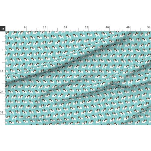 Spoonflower Fabric - Papillon, Dogs, Aqua, Toy Breed, Toy Spaniel, Blue, Puppy, Pet Printed on Denim Fabric Fat Quarter - Bottomweight Apparel Home Decor Upholstery