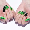 GLAMERMAID Green Press on Nails Medium Almond, Cartoon Cat Gel Glue on Nails Short Oval, Stiletto False Nail Kits with Gothic Snake Design, Short Oval Fake Nails Acrylic Stick on Nails for Women Gift
