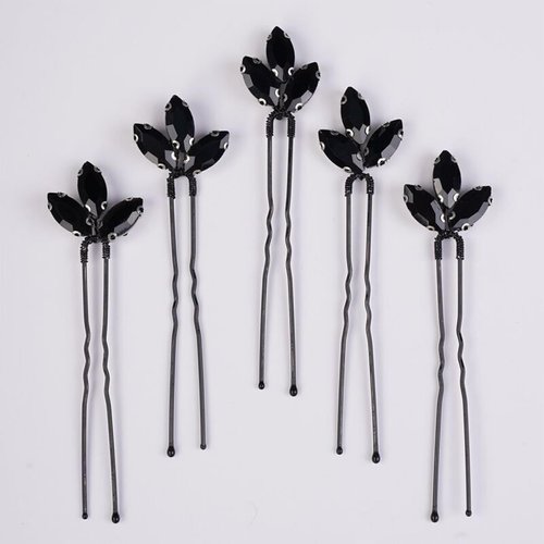 Kercisbeauty 5pcs Black Rhinestones Beads Hair Pins for Wedding Brides Bridesmaids Women Girls Halloween Party Cute Hair Pieces