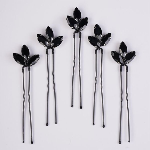 Kercisbeauty 5pcs Black Rhinestones Beads Hair Pins for Wedding Brides Bridesmaids Women Girls Halloween Party Cute Hair Pieces