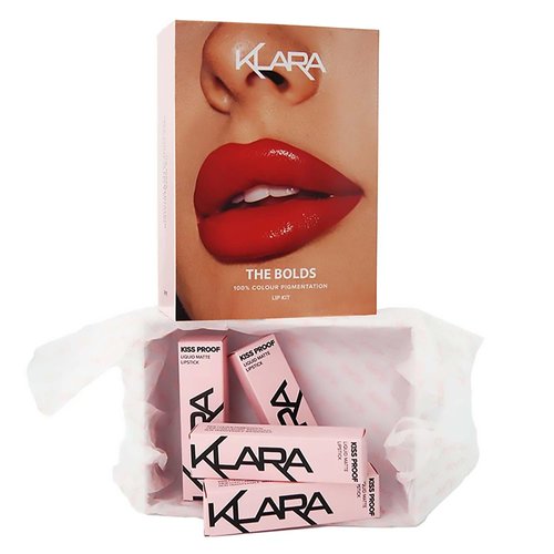 Klara Cosmetics The Bolds Lip Kit - Matte Lipstick for Women - Kiss Proof Liquid Lipstick - Elevate Your Lip Makeup with Vibrant Colors - 4 pc