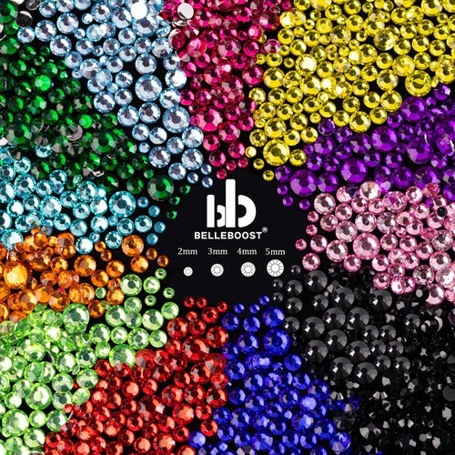 Rhinestones for Nails, Manicure Gem, Flatback Glass Crystal AB + Transparent Clear Gemstones and Colorful Resin Beads, 2-5mm Round Gems for Professional Salon DIY Nail Art with Pickup & Dotting Tools