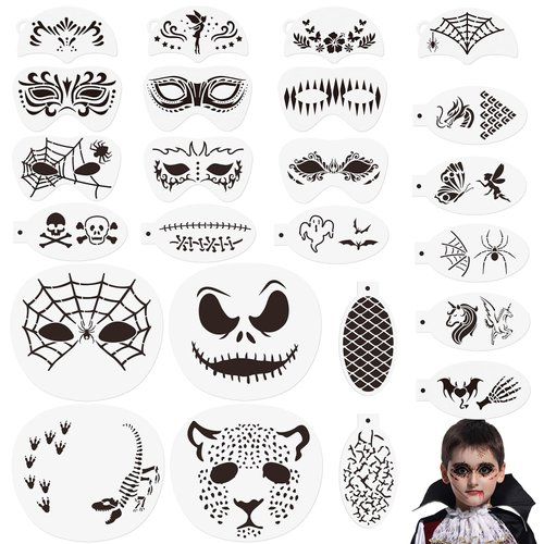 OOTSR 24 Pcs Face Paint Stencils Kit for Kids, Body Painting Template for Party Holiday Halloween Makeup Art Painting, Reusable Soft Tattoo Stencils for Children Adult