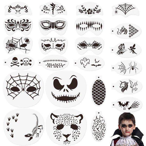 OOTSR 24 Pcs Face Paint Stencils Kit for Kids, Body Painting Template for Party Holiday Halloween Makeup Art Painting, Reusable Soft Tattoo Stencils for Children Adult