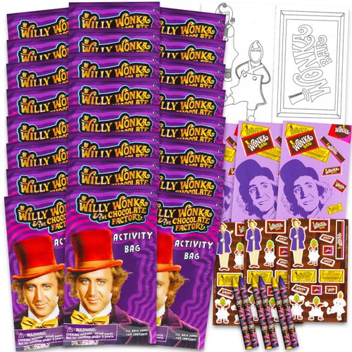 Willy Wonka Birthday Party Favors Set - Bundle with 24 Willy Wonka Charlie and the Chocolate Factory Play Packs | Mini Coloring Books, Stickers, and More for Goodie Bags | Wonka Party Supplies