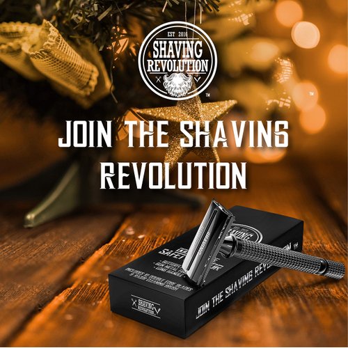 SHAVING REVOLUTION Long Handle Double Edge Safety Razor - Butterfly Open Razor 10 Japanese Stainless Steel Double Edge Blades - Close, Clean Shaving Razor Men., Black Long Handle, 12 Piece Set