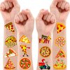 102 PCS Pizza Temporary Tattoos Themed Birthday Party Decorations Favors Supplies Décor Cute Pizza Time Pie Slice Fast Food Tattoo Stickers Gifts For Boys Girls Class Prizes Rewards Cartoon Carnival