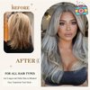 Mayouda Long Omber Grey Butterfly Haircut Layered Wig With Curtain Bangs For Women Long Silver Grey Layered Straight Wavy Hair Wig Synthetic Heat Resistant Wigs (26Inch, Omber Grey#)