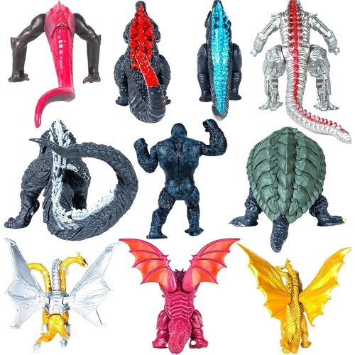 JAYKENIXO 10pcs New Dragon Action Figures King of The Monsters - Dragon VS Kong Mini Monster Orangutan Playsets