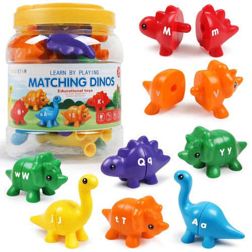 USATDD Matching Letters Dinosaur Toy, Double-Sided ABC Letters Dinosaur Match Game Preschool Fine Motor Toy with Uppercase Lowercase Alphabet, Educational Learning Toys for Toddlers Boys Girls