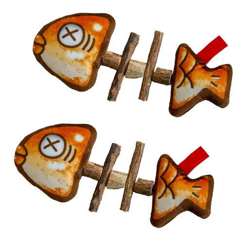 SEIS 2 Pcs Fish Cat Toys Simulated Fish Bones Toy Wooden Teething Pet Grilled Fish Toy Interactive Kitten Cat Toys Chew Plush Toys (Fish Bone, Count, 2)