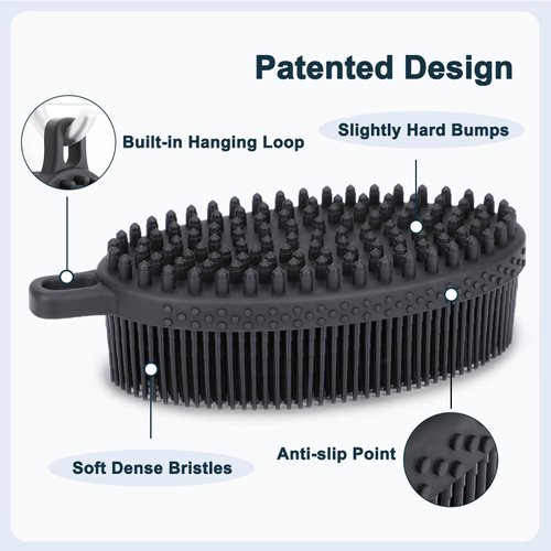 FREATECH Silicone Body Scrubber, Dual-Sided Bath Shower Body Cleansing Brush, Gently Exfoliate & Massage the Skin, Easy to Clean, More Hygienic and Long-Lasting Than Loofah, Black