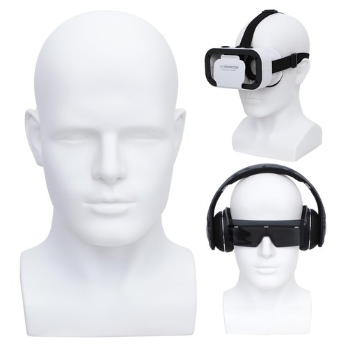 Male Mannequin Head Professional PVC Manikin Head for Display Wigs Hats Headphone Mask Sunglasses Scarf Jewelry Display Stand (White)