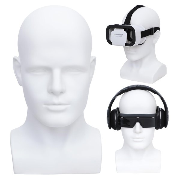 Male Mannequin Head Professional PVC Manikin Head for Display Wigs Hats Headphone Mask Sunglasses Scarf Jewelry Display Stand (White)