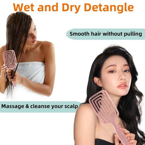 Curved Vented Detangling Hair Brushes, Wet Dry Detangler Hair Brushes, Fast Drying Styling Massage Hairbrush for Women, Men or Kids,WARM EF Detangling Brush for Long,Thick,Tangled Hair (pink)