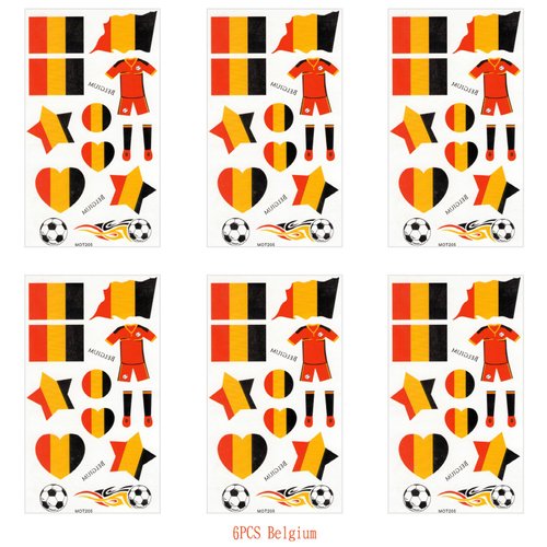 6 Sheets Belgium Flag Temporary Face Tattoos Stickers, 2024 European Cup Football National Flag Removable Tattoos for Adults And Kids, World Cup Temporary Tattoos Stickers for Football Games Party