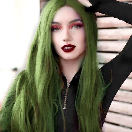AFBeauty Soft Green Wig Olive Green Long Straight Lace Front Wigs for Women Natural Hairline Synthetic Neon Color Wigs with Baby Hair Glueless Hair Replacement Wigs Drag Queen Cosplay Daily 24”
