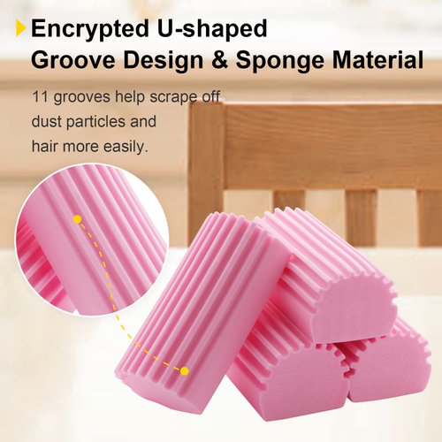 Jeymei 4-Pack Damp Clean Duster Sponge, Sponge Cleaning Brush, Duster for Cleaning Blinds, Glass, Baseboards, Vents, Railings, Mirrors, Window Track Grooves and Faucets Pink Non-Scratch Sponges
