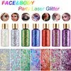 Holographic Body Glitter Gel, Mermaid Sequins Face Glitter Makeup for Body, Hair, Face, Nail, Eyeshadow, Long Lasting Waterproof Party Glitter for Festival Stage Nightclubs, 1oz (Laser Pink.)