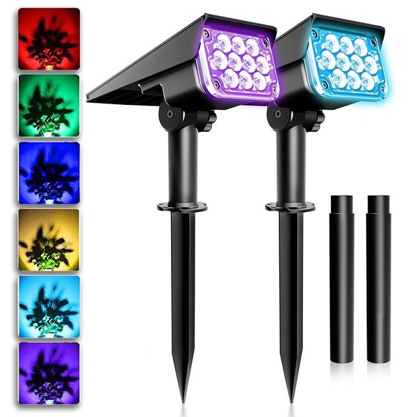 T-SUNUS Solar Color Landscape Spotlights, IP65 Waterproof Solar Powered Spot Light Wall Lights, 2-in-1 Outdoor Solar Landscaping Light for Yard Garden Driveway Porch Walkway Pool Patio