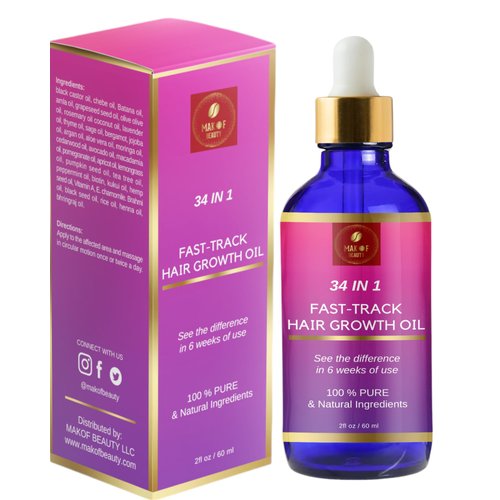 Hair Growth Mixture, Fast Track Hair Oil (34 in 1) for rapid growth, Moisturizer, restore scalp, blend of exotic oils and rare botanical extracts. For all hair types. 2 fl oz