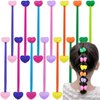 14Pcs Heart Ball Charm Hair Ties Colorful Ponytail Holders Twin Bead Hair Elastics Double Heart Bead Rubber Bands Bobble Ponytail Balls Hair Accessories for Girls