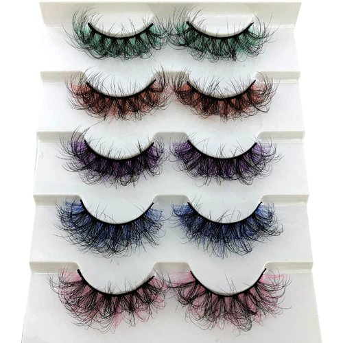 HBZGTLAD 25mm mix Colored 3D Mink Lashes Russian D Curl Lash Strips,Faux Mink Lashes 5 Pairs Pack (B-5pairs)