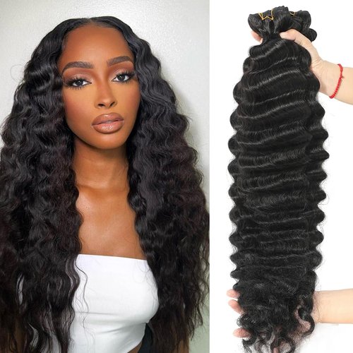 Loose Deep Wave Bundles 3 Loose Wave Bundles Human Hair 22 24 26 Inch 100% Unprocessed Brazilian Virgin Hair Bundles Weave Curly Human Hair Extensions Natural Color for Women