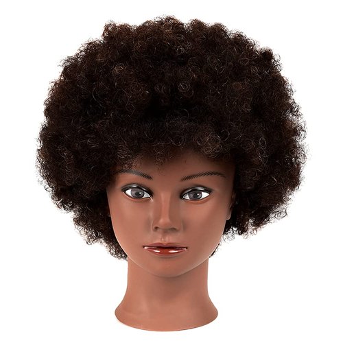 African Mannequin Head with 100% Human Hair Curly Cosmetology Manican Mannequins Heads with Stand for Display Practice Braiding Styling Training Head Hair Styling