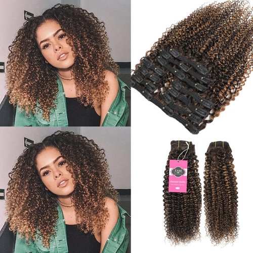 YAMI 3C 4A Kinky Curly Clip in Hair Extensions, Human Hair Clip Ins for Black Women Clip in Hair Extensions Black Women 100% Remy Human Hair Clip Ins 10Pcs Triple Weft 120g(P4/30,18Inch)