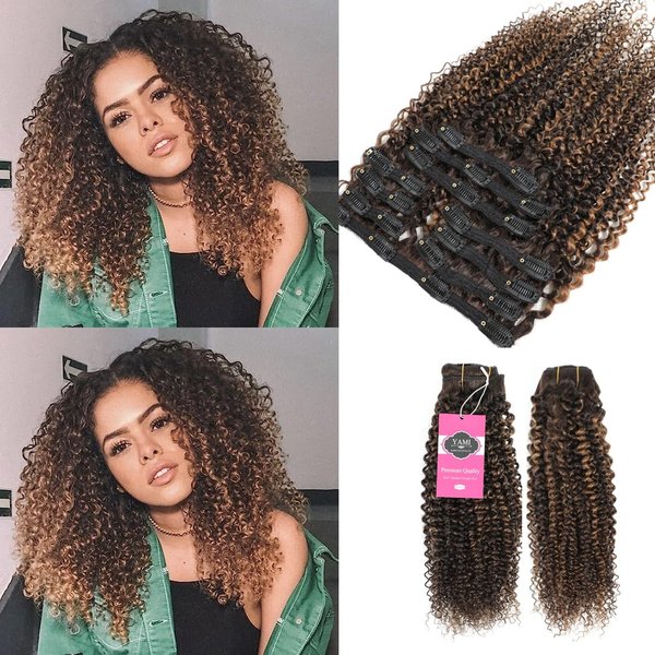 YAMI 3C 4A Kinky Curly Clip in Hair Extensions, Human Hair Clip Ins for Black Women Clip in Hair Extensions Black Women 100% Remy Human Hair Clip Ins 10Pcs Triple Weft 120g(P4/30,18Inch)