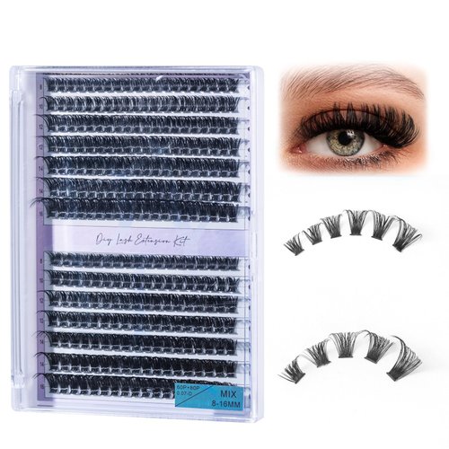 SUMFORMI lash cluster eyelash extensions 280pcs fluffy cluster lashes eyelash cluster individual lashes cluster eyelashes cat eye cluster lashes natural D curl 8-16MM for Beginner 60D+80D