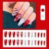 MUZOXEN Christmas Press on Nails Medium Square Snowflake Fake Nails Glossy Red and White Stripes Winter Xmas Design False Nails with Glue Full Cover Artificial Acrylic Nails -24pcs