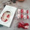 24Pcs Medium Almond Press on Nails Gel Glue on Nails for Manicure Art. Glossy White French Tips Acrylic False Nails With Dark Red Star Design. French Full Cover Fake Nails Stick on Nails for Women