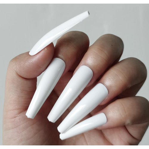 LuckForever 120pc Colored Extra Long Coffin Press on Nails XL Ballerina False Fake Nails Full Cover Artificial Nail Decor 12 Sizes for Salon and Home (White)