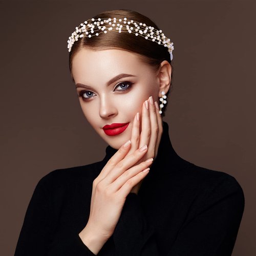 PAGOW Pearl Bridal Headpiece, Wedding Headband Hair Jewelry for Women Engagement Birthday Christmas