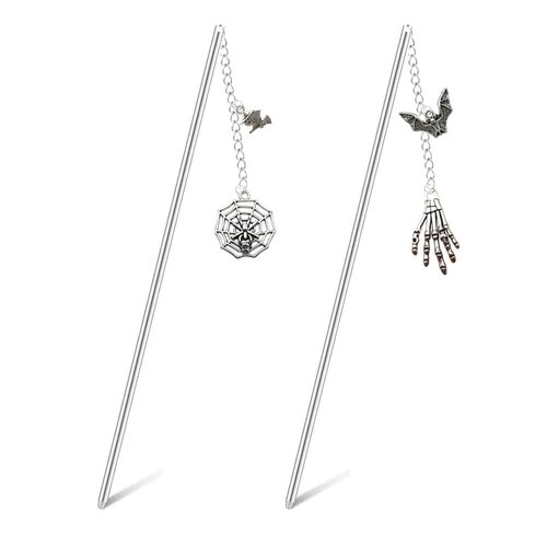 2pcs Spider Web Theme Hair Sticks Skeleton Hand Bat Witch Hairpin Hair Comb Pendant Hair Updo Accessories MGPFERD
