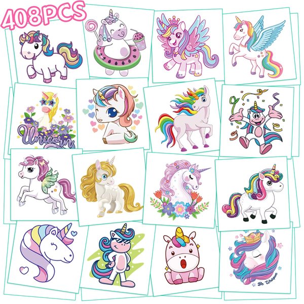 Individual Temporary Tattoos for Kids - 408 Pieces | Unicorn、Butterfly、Mermaid | Tattoos Stickers for Girls | Goody Bag Favor for Parties | Non-toxic、Skin-Safe*、Cosmetic-Grade