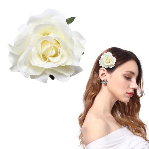 Rose Hair Clip Brooch,White Floral Hairpin for Women Girls, Flower Hair Pins Fabric Floral Clips Rose Flower Hair Accessories for Wedding Christmas Party Decor