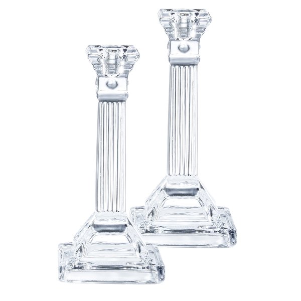 Ner Mitzvah Crystal Candle Holder Set of 2 - Crystal Glass 8" Tall Candlestick Holders for Taper Candles