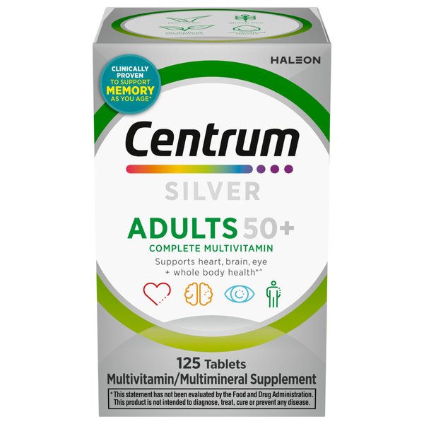 Centrum Silver Multivitamin for Adults 50 Plus, Multivitamin/Multimineral Supplement, Vitamin D3, B-Vitamins, Gluten Free, Non-GMO Ingredients, Supports Memory and Cognition in Older Adults - 125 Ct