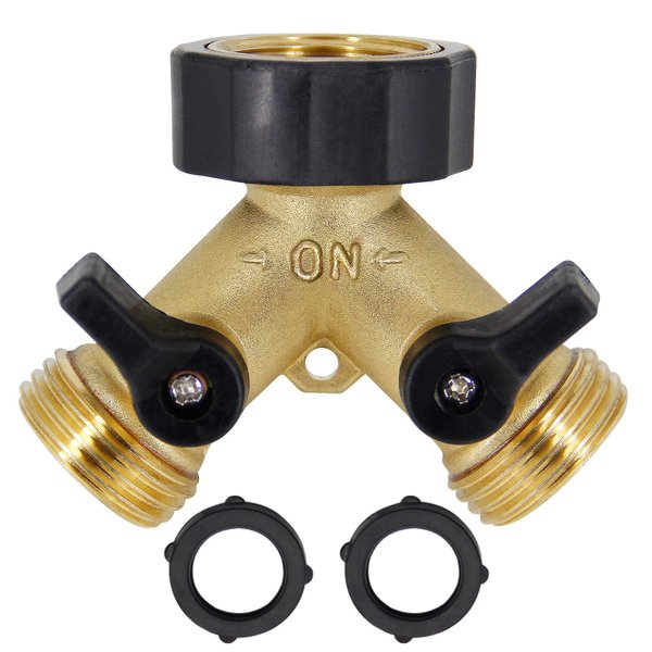 Lifynste 2 Way Brass Hose Splitter, 3/4" Brass Hose Connectors, Y Connector Garden Hose Adapter Connector, 1 Pack