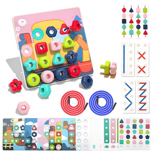 47 Pcs Button Art Toys for Toddlers, Button Learning Toys for Toddler Crafts Toys Age 2-4, Colorful Matching Arts and Crafts Pegboard, Fine Motor Skills Game for Kids,Montessori Toys for 2 Year Old