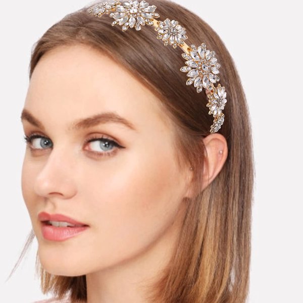 Crystal Flower Headbands Sparkle Rhinestone Floral Hairband Bridal Wedding Flower Crown Hair Hoop Accessories for Women Girls