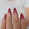 24PCS Fake Nails Ombre Dark Red Medium Long Reusable French False Nails Almond Stiletto Press On Nails Art Tips Manicure