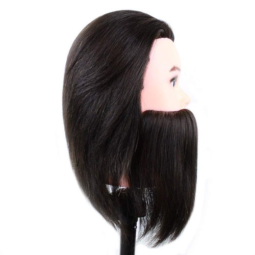 Man Male Mannequin Head Manikin 100% Human Hair Hairdresser Training Head Cosmetology Doll Head (Table Clamp Stand Included) (15" Male Human Hair, Dark Brown)