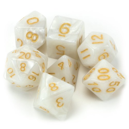 7 Die Polyhedral Dice Set - Forbidden Treasure (White Pearl) with Velvet Pouch by Wiz Dice