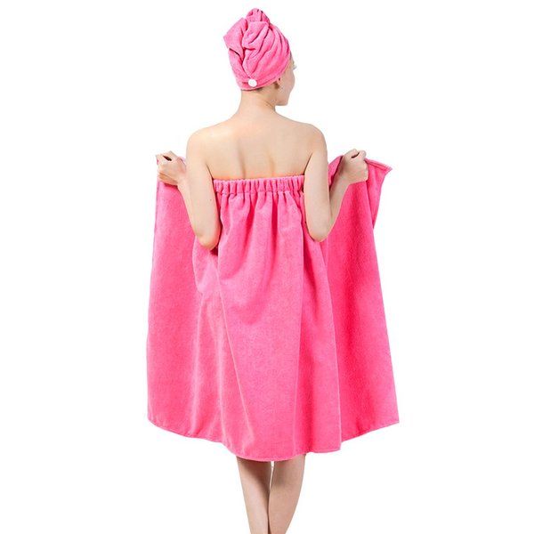Queena Women Microfiber Bath Towel Wrap & Hair Turban Adjustable Spa Shower Cover Up,Pink