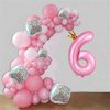 Kwuz 40 Inch Crown Pink Number 6 Balloon, Big Conjoined Baby Pink Foil Mylar Helium 6 Balloon for Girls 6th Birthday Party Decorations Pink Princess Theme Party Decorations Supplies Anniversary Decor